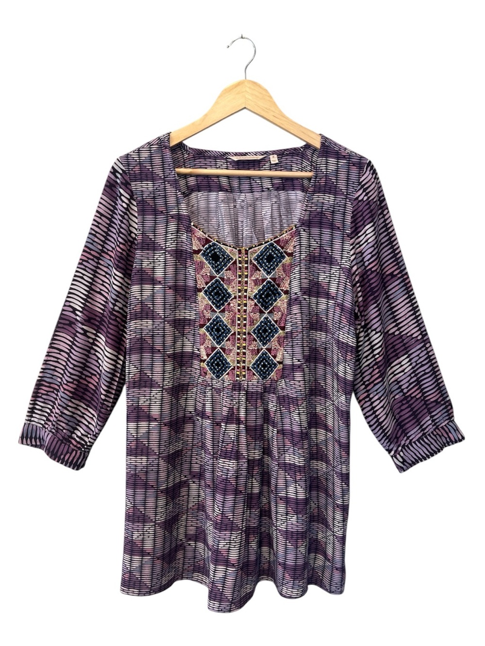 Soft Surroundings Elara Tunic Top Purple Embroidered Boho Peasant Blouse Medium
